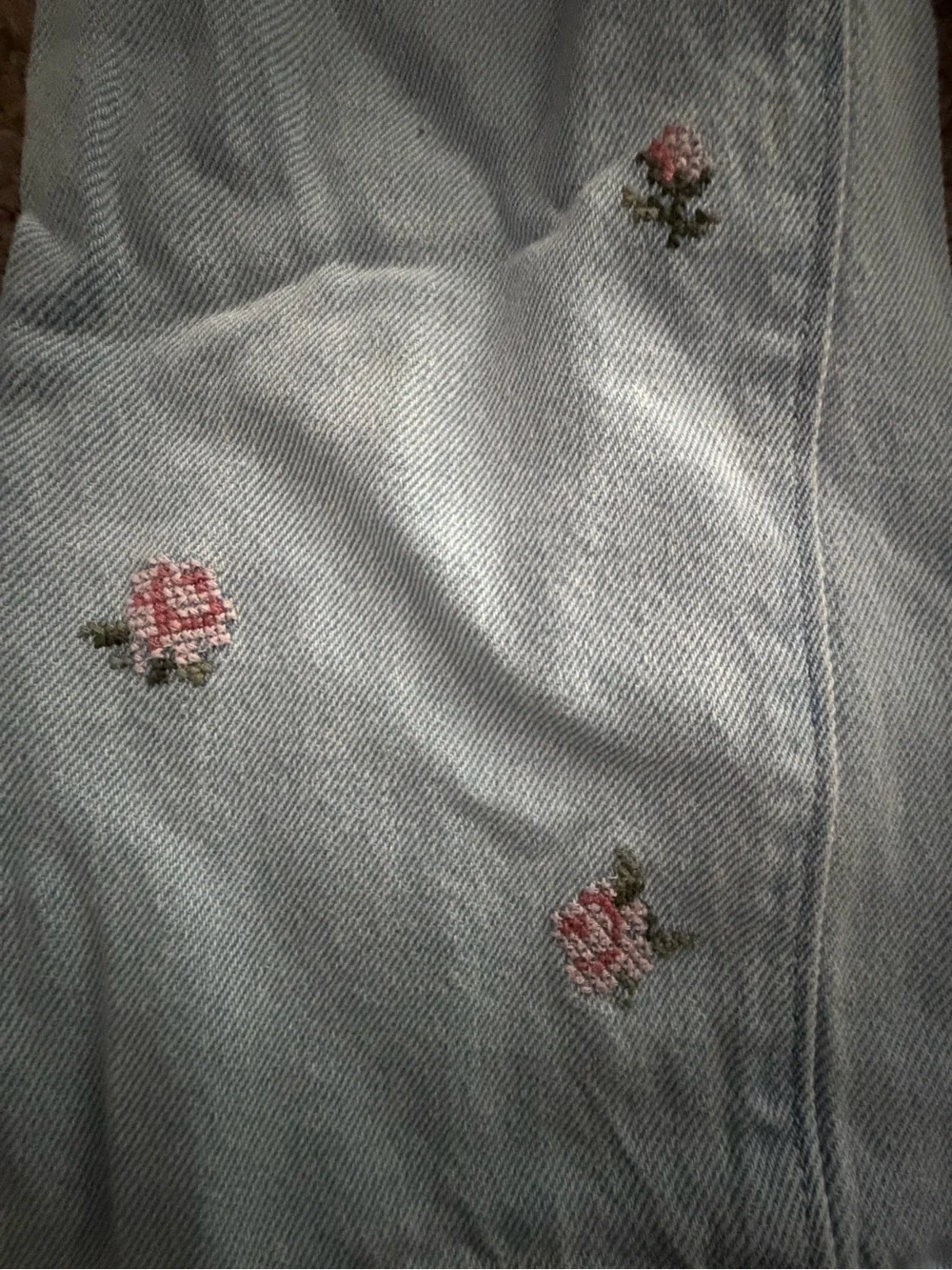 Old Navy Light Blue Denim Jeans with Pink Floral Embroidery